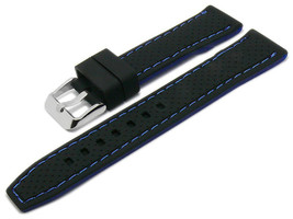 20mm 22mm 24mm Black With Blue Stich Watch Band Strap With Silver Buckle - £10.35 GBP