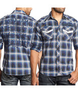 Affliction ThunderCity 110WV355 Indian Skull Mens LS Dress Shirt Navy Bl... - $79.19