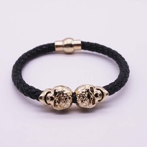 Ling fashion braided leather bracelets gold skull bracelet punk wrap bracelet women men thumb200