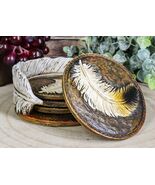 Ebros Rustic Western Indian Eagle Feather Coaster Holder with 4 Round Co... - €25,75 EUR
