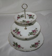 Japan 3-Tiered Tidbit Serving Tray 38/5M Pink Roses #2628 - £31.97 GBP