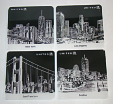 United Airlines - Drink Coasters - Los Angeles, San Francisco, Boston, New York - £11.80 GBP