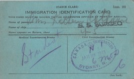 VINTAGE 1943 NOVA SCOTIA CANADA IMMIGRATION IDENTIFICATION CARD S.S. BUR... - £13.44 GBP