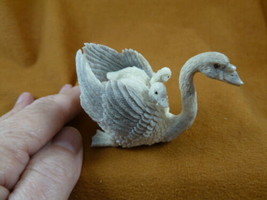 SWAN-W3 Mama Swan + babies shed ANTLER figurine Bali detailed carving love swans - £146.75 GBP
