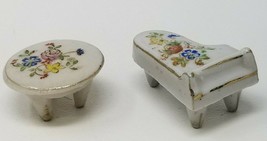 Piano and Round Table Set of Miniature Painted China Vintage - £8.92 GBP