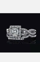 Halo Set Nupcial Anillo 3.5ct Diamantes Imitación Corte Princesa 14k Blanco Oro - £66.00 GBP
