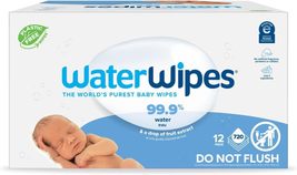 WaterWipes Plastic-Free Original Baby Wipes, 99.9% Water Based Wipes, Un... - £31.48 GBP