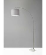 Reading Nook Floor Lamp Brushed Steel Arc Arm Adjustable Grey Fabric Shade - €115,65 EUR