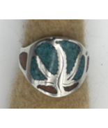 Vintage Tree of Life Sterling silver turquoise Coral Chip Inlay Ring siz... - $60.76