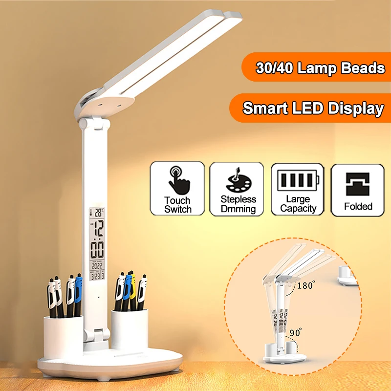 LED 3 Gears Desk Lamp USB Dimmable Touch Foldable Table Lamp with Calendar - $24.08+