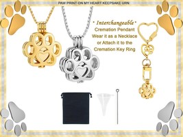 Paw Print On My Heart Keepsake Urn Interchangeable Necklace or Key Ring,... - £27.66 GBP+