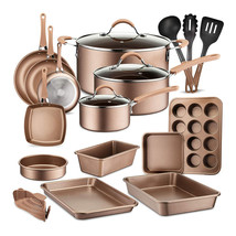 Nonstick Cooking Kitchen Cookware Pots And Pans, 20 Piece Set, Bronze - £182.46 GBP