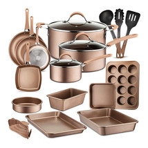 Nonstick Cooking Kitchen Cookware Pots And Pans, 20 Piece Set, Bronze - £186.24 GBP