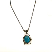 Vintage Sterling Native American Turquoise Pendant Liquid Silver Necklace sz 18 - £34.84 GBP