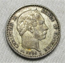 1891 Denmark 10 Ore .600 Silver VF Coin AG381 - £12.15 GBP