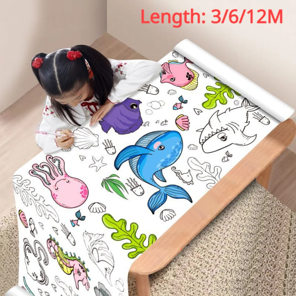 12/6/3M Children&#39;s Drawing Roll DIY Graffiti Scroll Color Filling Paper Painting - £8.36 GBP+