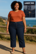 Lands’ End Women’s Size 18 Petite Cropped Wide Leg Jeans Dark Indigo Den... - $34.99