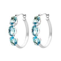 14K White Gold Finish 925 Silver Oval Blue Topaz Hoop Earrings Seasonal Sale - £65.63 GBP