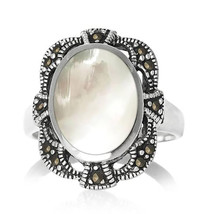 Mother of Pearl Marcasite 925 Solid Sterling Silver Oval Ring Size 6 - 10 NWT - £22.18 GBP