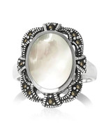 Mother of Pearl Marcasite 925 Solid Sterling Silver Oval Ring Size 6 - 1... - $28.00