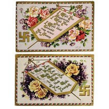 Good Luck Swastika Ancient Cross Embossed Postcard Early 1900s Floral We... - $21.82