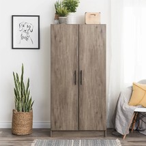 Bedroom Armoire Wardrobe Cabinet with Hanging Rail in Grey Brown Wood Fi... - $7,784.92 MXN