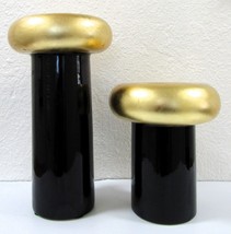Rare Pair of Jaru 1986 Mid Century Modern Black and Gold Mushroom Candle... - $88.11