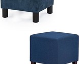 Square Ottoman Footrest Stool Navy Blue, Square Upholstered Foot Rest St... - $196.99