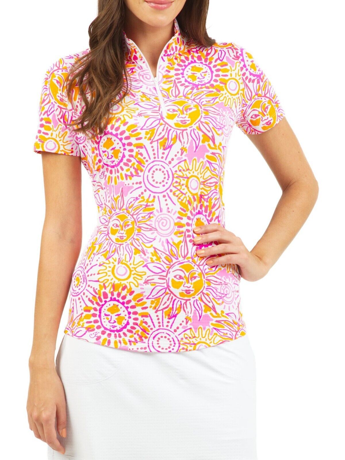 NWT IBKUL SUNNY DAY Pink Orange Short Sleeve Mock Golf Shirt XS S M L XL XXL