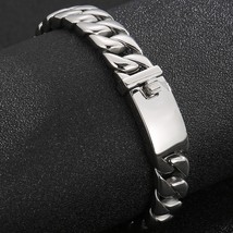 Man Bracelet Homme 12MM Wide Stainless Steel Curb Chain Charm Bracelets Hand Ban - £27.38 GBP