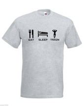Mens T-Shirt Quote Eat Sleep Train, Bodybuilder Fitness TShirt, Sport Fans - £19.39 GBP
