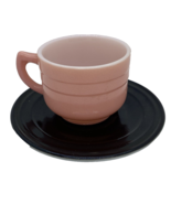 Hazel Atlas Pink &amp; Black Moderntone Milkglass Set of Tea Cup w Saucer, C... - $360.94 MXN