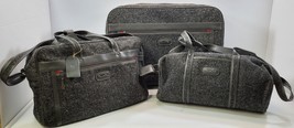 *M) Vintage Oscar de la Renta 3 Piece Charcoal Grey Tweed Luggage Duffel Set - £38.94 GBP