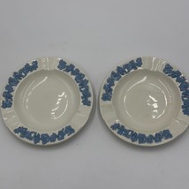 Wedgwood Ashtray Set of 2 Embossed Queens Ware Blue White Grape Vine Home Decor - £35.48 GBP