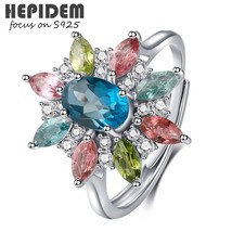 100% Really Topaz 925 Sterling Silver Rings New Women Natural Blue Gemstones Wed - £55.57 GBP