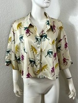 Zara Monkey Print Crop Top Button Up Silky Polyester Women’s Sz L - £19.97 GBP