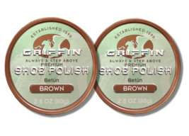 Griffin Premium BROWN Shoe Polish, Long-Lasting, High Gloss Shine, 2-Pack - £13.58 GBP