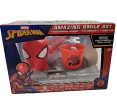 Marvel Kids Spider-Man Toothbrush, Holder &amp; Rinse Cup Amazing Smile Set New - £9.54 GBP