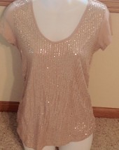 Ann Taylor Loft Womens Size XS Taupe Cap Sleeve Elegant T-shirt Top Sequins - $9.89
