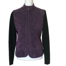 VTG Coldwater Creek Jacket Sz M Faux Suede Zip Up Coat Embroidered Purple Black - £16.49 GBP