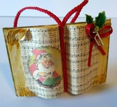 Santa Claus Music Book Shaped Victorian Style Christmas Ornament With Trumpet - £14.52 GBP