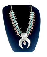 Thomas Singer Sterling Silver Turquoise and Coral Inlay Squash Blossom N... - $102,165.46 MXN