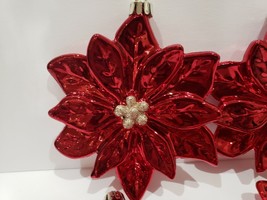 (4) Christmas Holiday Red Poinsettia Plastic Ornaments Decor 5.5 GORGEOUS!! - £20.90 GBP