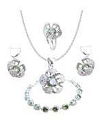 Anyco Jewelry Set 4Pcs Olive Round Stone Zircon 925 Silver Floral - $64.90+