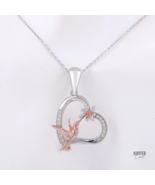 Love Bird Heart Shape Moissanite Necklace 10K 14K 18K White Gold VVS For... - $690.31