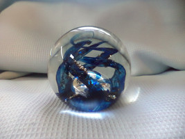 1990 Selkirk Glass Blue Spindrift Paperweight - $37.06