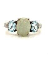 Vtg Signed Sterling Silver Avon Three Stone Jade and Blue Topaz Ring Ban... - $752.67 MXN
