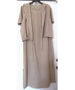 STUDIO EASE Sleeveless Dress w S/S Jacket 2 Pc HOODED Khaki Tan Women's 12 - £22.53 GBP