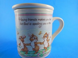 Vintage Hallmark Mug Mates Coffee Mug Friends Like God Is spoiling You w Bunnies - $9.89