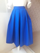 Royal Blue Midi Taffeta Skirt Outfit Women Custom Plus Size Pleated Midi Skirt image 2